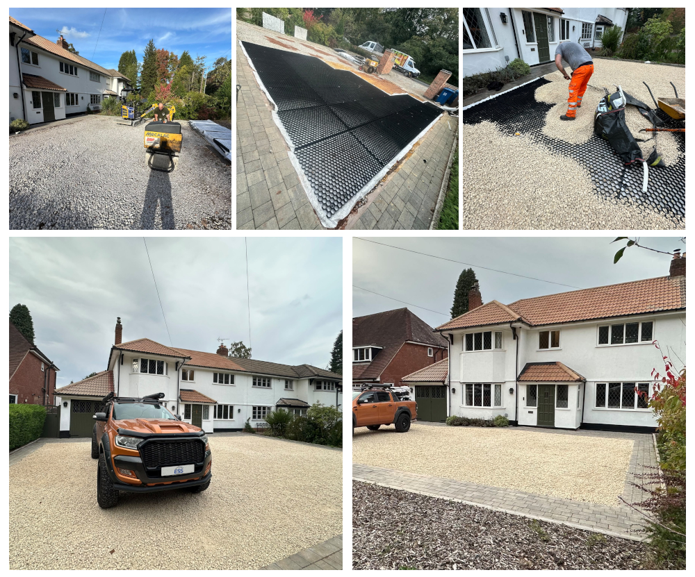 Gravel grid driveway installation